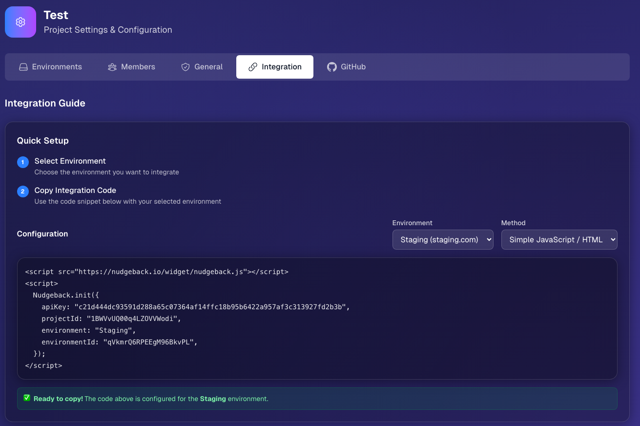 One line code integration